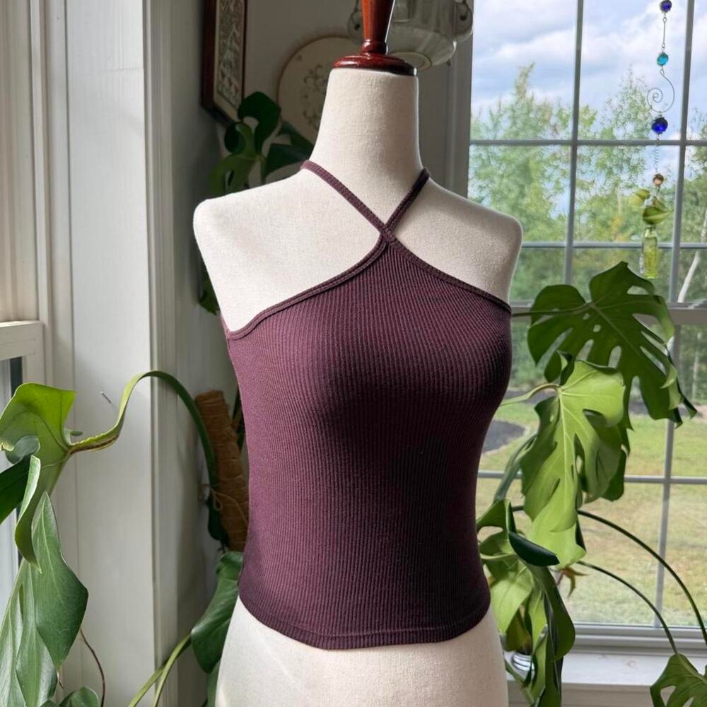 Ribbed Halter Brown Burgundy Crop Top Small American Eagle